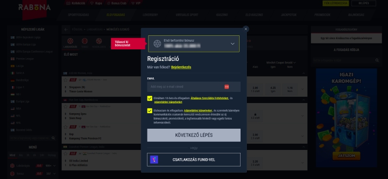 Rabona regisztráció folyamata